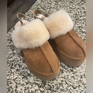 UGG FUNKETTE CAMEL BROWN SLINGBACK PLATFORM